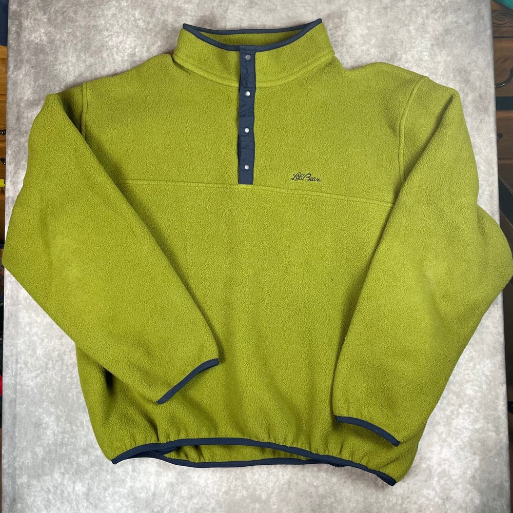 Vintage 90s LL Bean Mens Tall XL Fleece Snap-T Pullover Green Made in USA